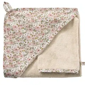CAPE DE BAIN + GANT EN BAMBOU & GAZE DE COTON LIBERTY/BEIGE