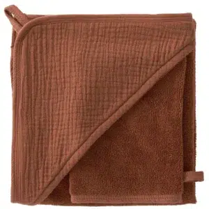 CAPE DE BAIN + GANT EN BAMBOU & GAZE DE COTON TOFFEE
