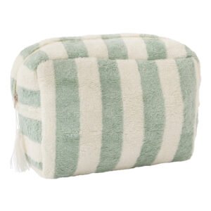 TROUSSE DE TOILETTE EN BAMBOU RAYÉ IVOIRE/VERT DE GRIS